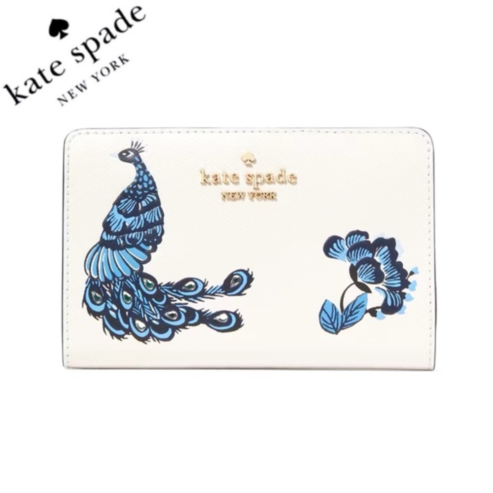 NWT‎ KATE SPADE Perfect Plume Medium Peacock Leather Wallet